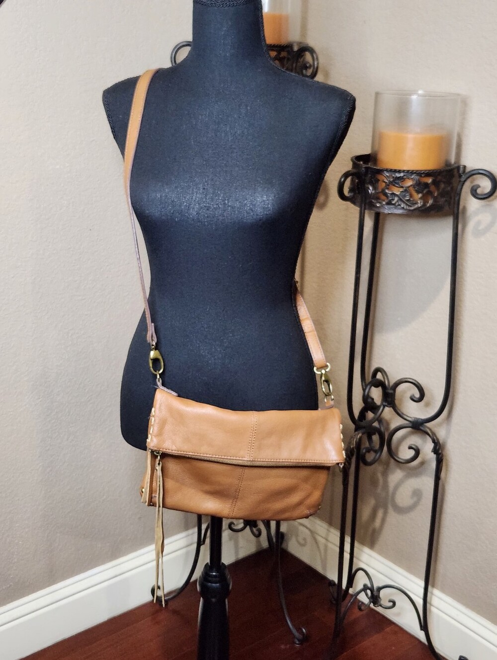 Lucky Brand Tan Fold-Over Leather Crossbody Bag